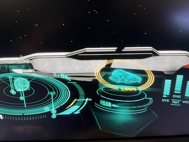 Image from Reddit - a ship status icon, showing hull integrity of 11% with intact shield.
